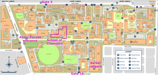 map of Kensington campus showing location of School of Chemistry